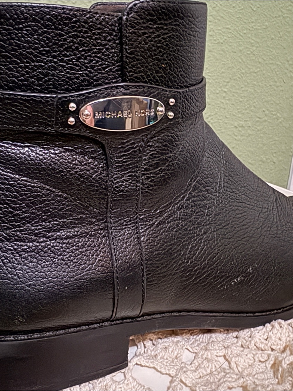 Michael Kors Black Leather Ankle Booties with Signature Hardware - Picture 7 of 9